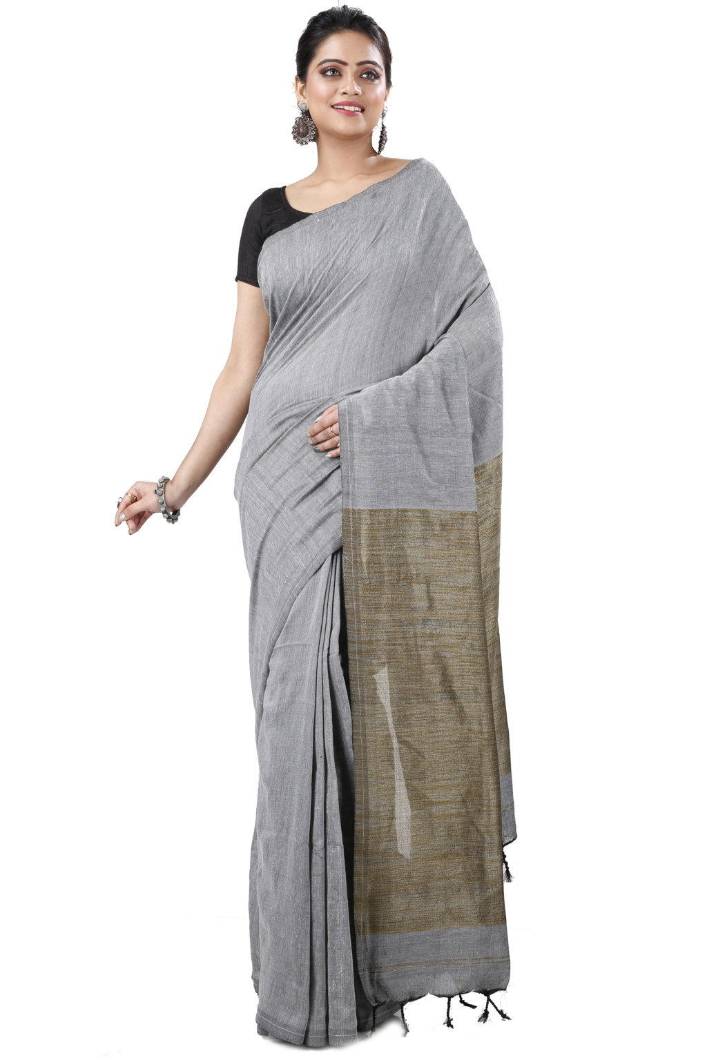 Grey Pure Cotton Kesh Than Hand Loom Saree (5234)